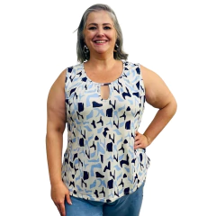 Kit 3 Blusas Femininas Regata Estampadas Detalhe Gola V - comprar online