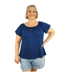 Blusa Feminina Plus Size Ciganinha Manga Curta Lisa