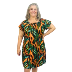 Imagem do Vestido Feminino Plus Size Ciganinha Estampado Manga Curta Midi