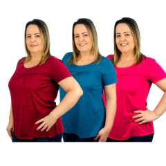 Kit 3 Blusas Batas Moda Evangélica Comportada Manga Curta Lisas