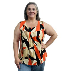 Blusa Feminina Plus Size Senhora Bata Regata Estampada - comprar online