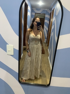 Vestido Arpoador Listrado Nude - Loja UP Store