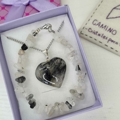CONJUNTO CORAZÓN CUARZO TURMALINADO
