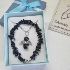 CONJUNTO ANGELITO OBSIDIANA NEGRA