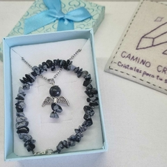 CONJUNTO ANGELITO OBSIDIANA COPO DE NIEVE