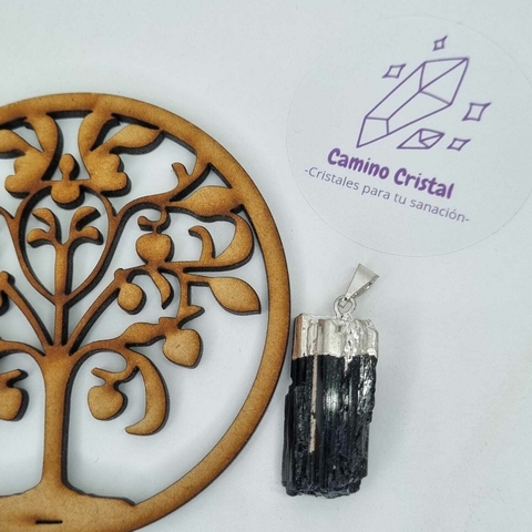 DIJE DE TURMALINA NEGRA XL CON BAÑO ELECTROPLATA