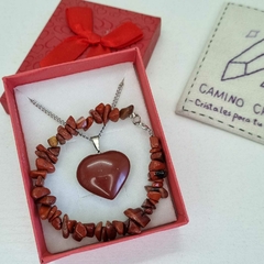 CONJUNTO CORAZÓN JASPE ROJO