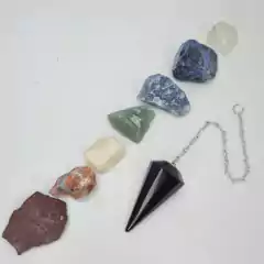 KIT CHAKRAS + PÉNDULO OBSIDIANA NEGRA