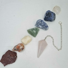 KIT CHAKRAS + PÉNDULO CUARZO ROSA