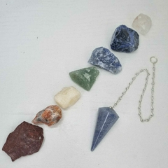 KIT CHAKRAS + PÉNDULO CUARZO AZUL