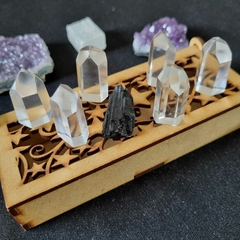 PREMIUM!!! 3.6 a 3.8 CM DE ALTURA. SET DE 6 CRISTALES + TURMALINA NEGRA DE REGALO + COFRE DE MADERA DE REGALO - tienda online