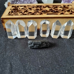 PREMIUM!!! 3.6 a 3.8 CM DE ALTURA. SET DE 6 CRISTALES + TURMALINA NEGRA DE REGALO + COFRE DE MADERA DE REGALO