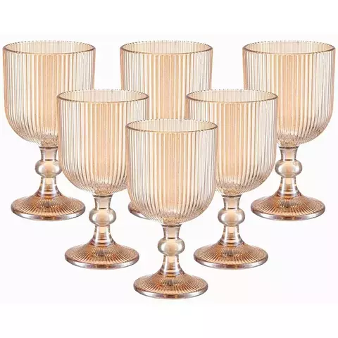 Jogo de Taças Graffiato Vidro 6 Peças 370ml Água Vinho Ambar.