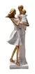 Estatua Escultura Família Casal Pai Mãe Filho Branco Dourado