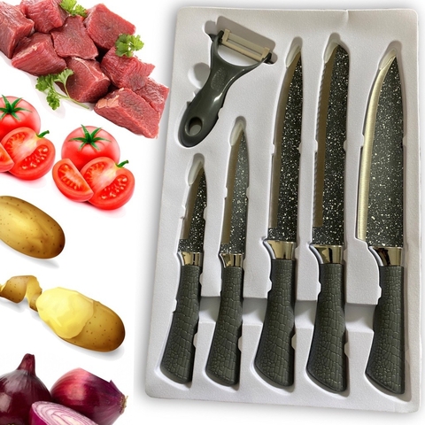 Jogo De Faca Faqueiro Gourmet 6 Pçs Aço Inox Cinza Presente