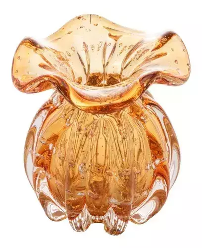 VASO DE VIDRO ITALY AMBAR E DOURADO 10x11cm.