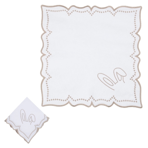 Guardanapo Orelha de Coelho de Páscoa Branco c/ Bordas 40x40cm