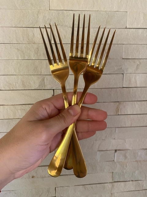 Jogo de Garfo 6 pçs Dourado Inox Cabo Red