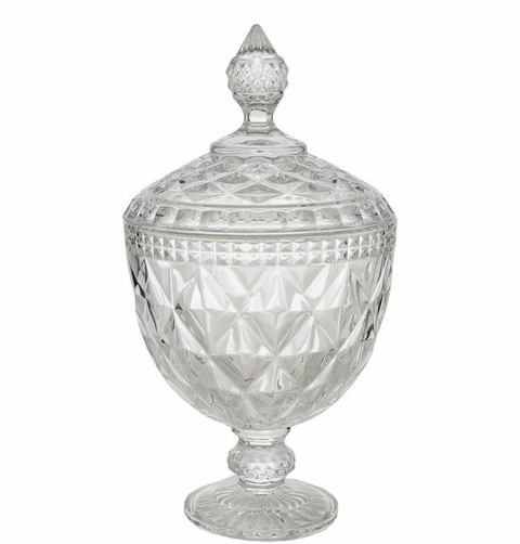 POTICHE C/PÉ DE CRISTAL DIAMOND TRANSPARENTE 15X32CM