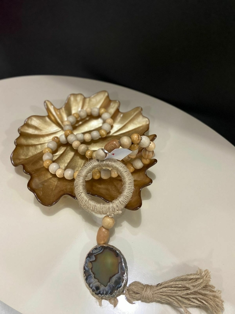 Acessório Decorativo Colar de Mesa Pedra Ágata Natural