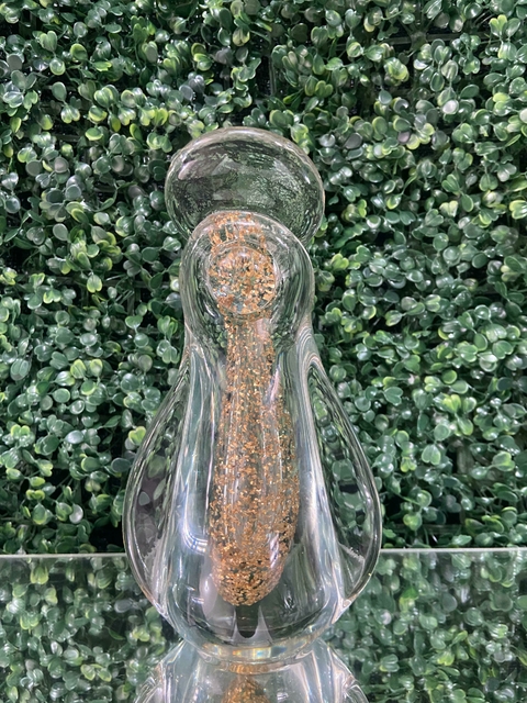 IMAGEM DECORATIVO EM MURANO COR TRANSPARENTE COM DOURADO.