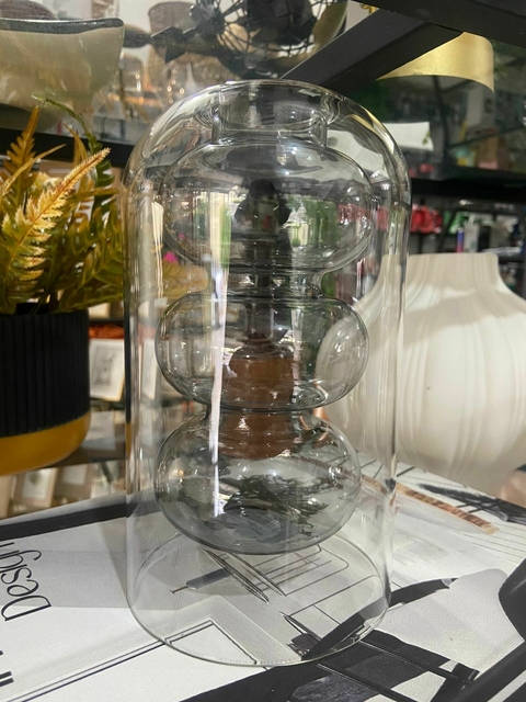 Vaso Duplo Vidro Bolha Nordico Cinza