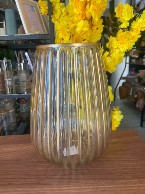 Vaso Decorativo Vidro ( Transparente Dourado) M.