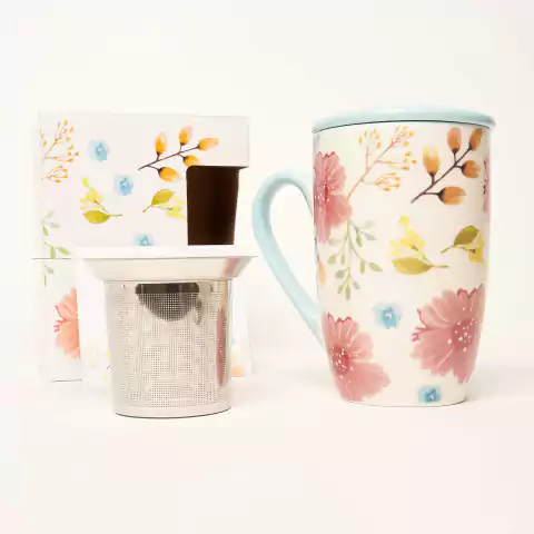 Taza de Porcelana con Infusor y Tapa Flowers - comprar online