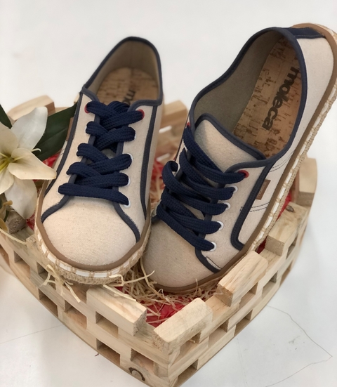 Tenis moleca lona oceania natural/marinho