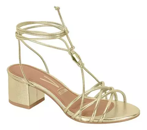 SANDALIA FEMININA VIZZANO DOURADA TIRAS EM AMARRAÇÃO SALTO BLOCO - comprar online