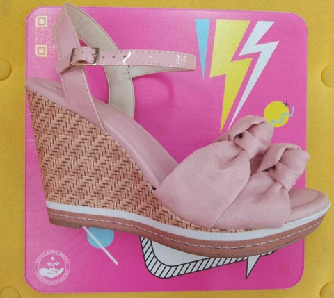 Salto Plataforma Moleca - rosa camurça flex/verniz