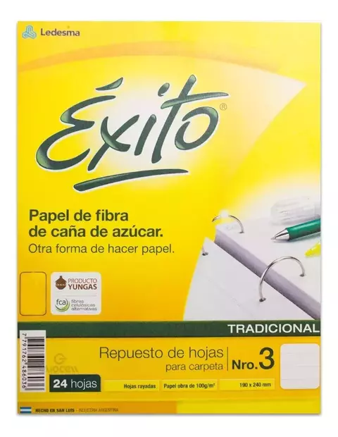 Repuesto Escolar Nº3 X 24 hjs - Exito - - comprar online