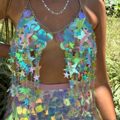 Cropped Lantejoulas Estrela (Prata e Fruta cor) - comprar online
