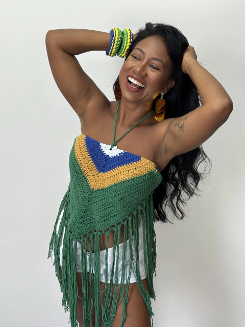 Cropped Crochê Brasil Franja - comprar online