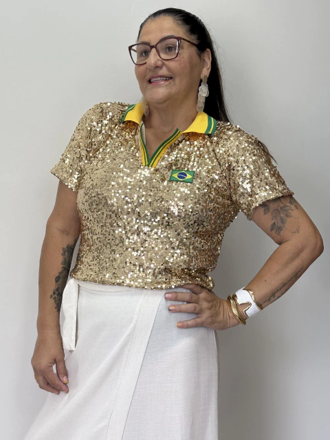 Blusa Camisa Polo do Brasil Com Paetê