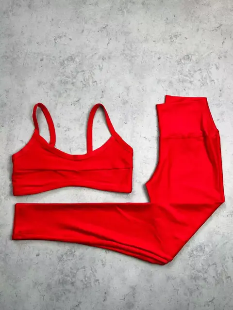 Conj Legging Aveludado + Top Betina Vermelho Brilhante