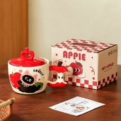TAZA DE CERAMICA CON TAPA APPLE GATITO 450ML - XQ1228 - Nuevamoda