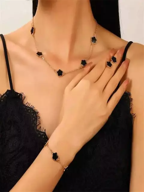 Conjunto Folheado/aço Brinco E Colar - 1005