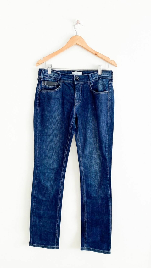 Pantalon azul oscuro con apliques cuerina CACHAREL