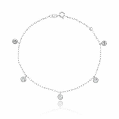 Pulseira Com Pingentes de Cristais 19cm em Prata 925