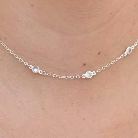 Choker Elo Português com Cristais em Prata 925