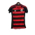 Camisa de futebol feminina do Flamengo, modelo Home 25/26, com listras vermelhas e pretas, logo do clube e marca Adidas, ideal para torcedoras.