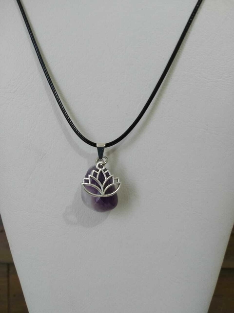 Colar Ametista Chevron e Talismã Flor de Lotus - Intuição e Espiritualidade