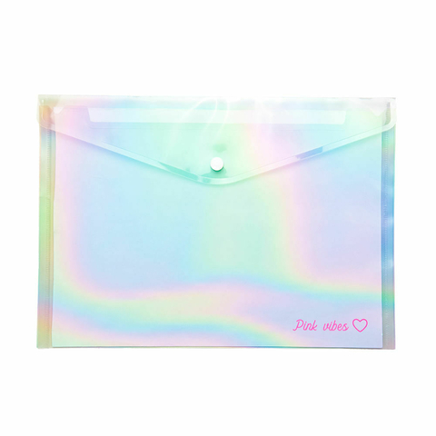 Pasta Plástica Envelope A4 Pink Vibes Holográfica LeoArte