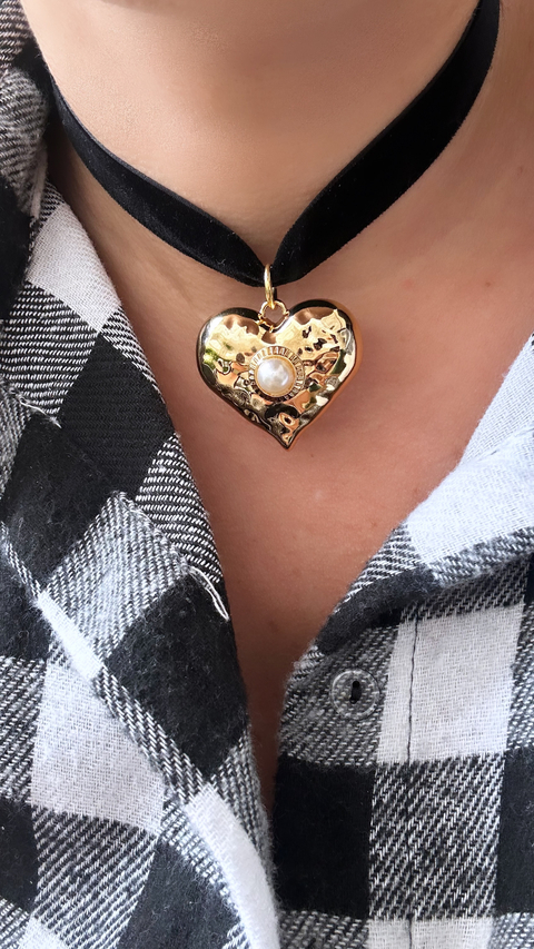 Choker veludo love pérola ref 8745