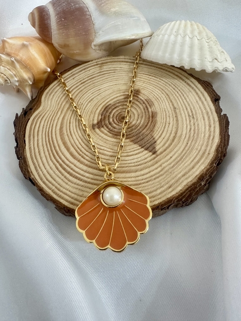 Colar concha coral pérola ref 3655