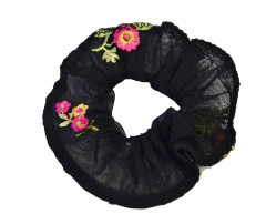Scrunchies Primavera negro con flores