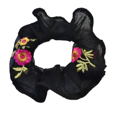 Scrunchies Primavera negro con flores