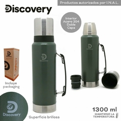 Termo con tapa Discovery - Verde militar - 1300ml - Acero Inoxidable 304 Doble. - tienda online