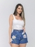 Short Denim Feminino Escuro Bordado Flores À Mão Com Bolso Festa junina na internet